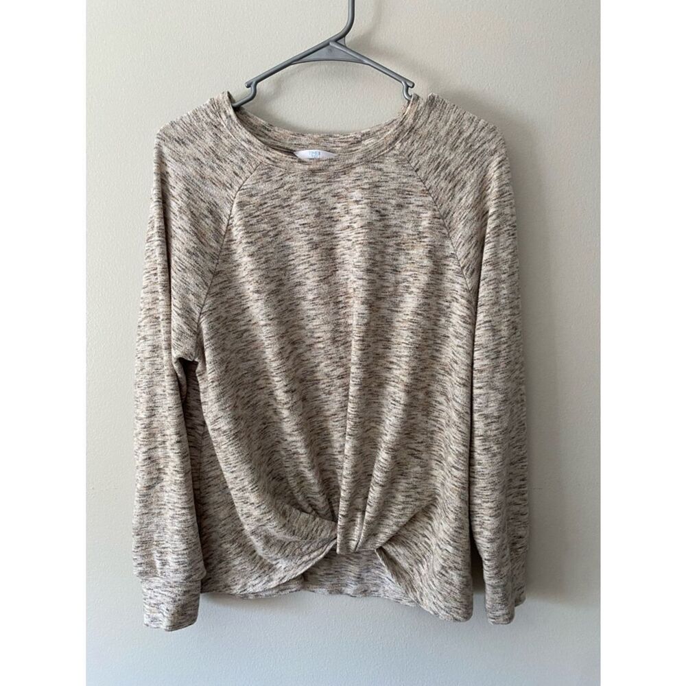 Time & Tru Beige Twist-Front Long Sleeve Women's Top | Size Large